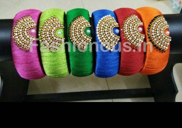 Stone Worked Colorfull Silk Thread Single Bangle-STJSW-059