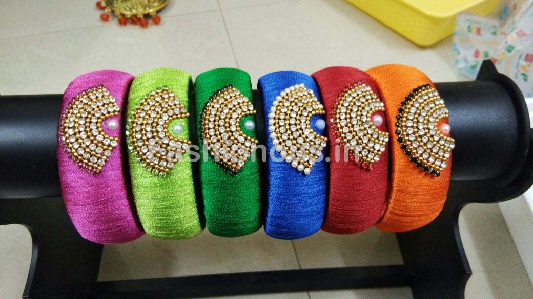 Stone Worked Colorfull Silk Thread Single Bangle