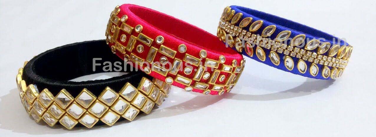 Stone Worked Silk Thread Single Bangle-STJSW-030