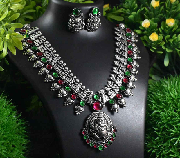 Stone Worked Temple Jewellery Set-SWTJS001