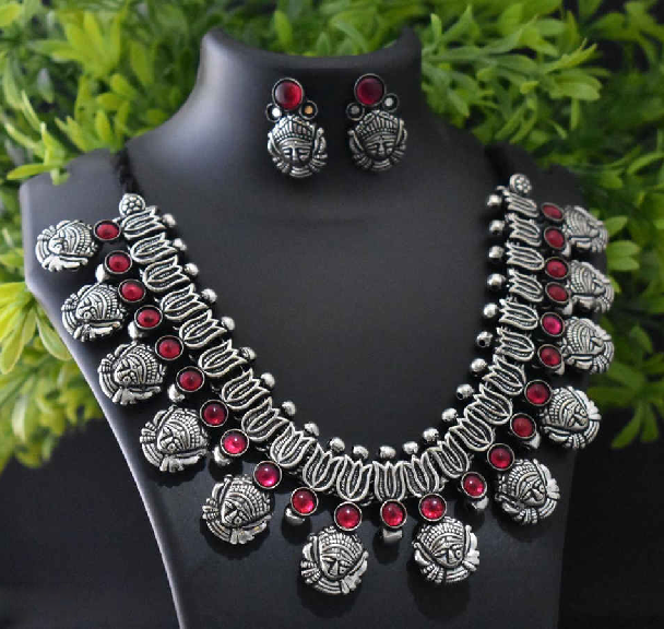 Stone Worked Temple Jewellery Set-SWTJS002