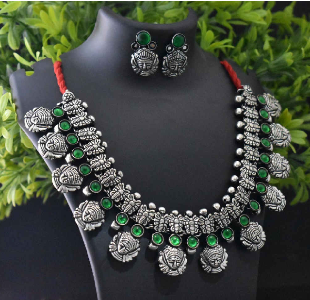 Stone Worked Temple Jewellery Set-SWTJS003