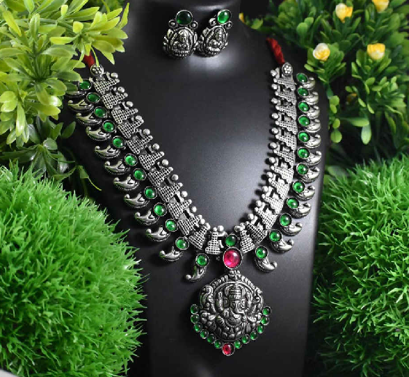 Stone Worked Temple Jewellery Set-SWTJS005