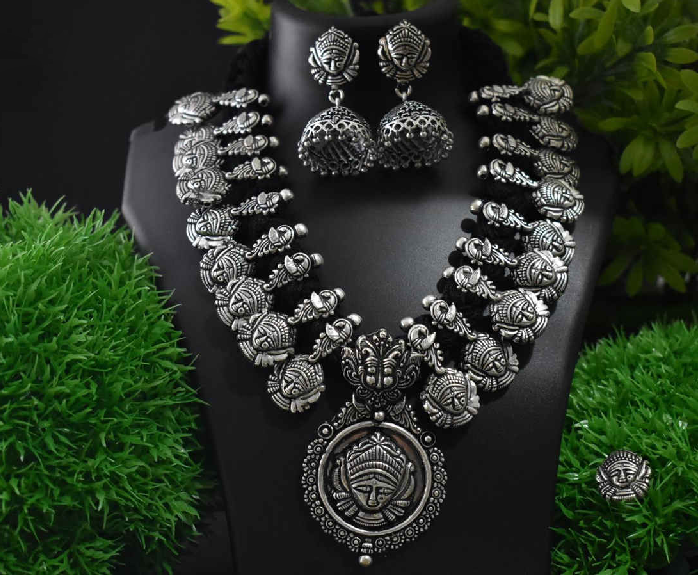 Stone Worked Temple Jewellery Set-SWTJS007
