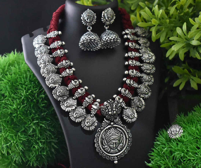 Stone Worked Temple Jewellery Set-SWTJS008