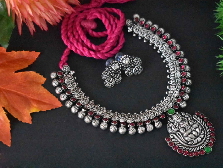 Stone Worked Temple Jewellery Set-SWTJS010