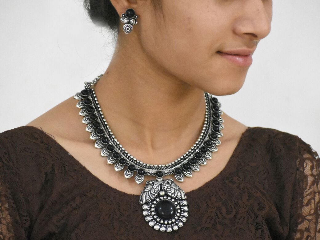 Stone Worked Temple Jewellery Set-SWTJS014