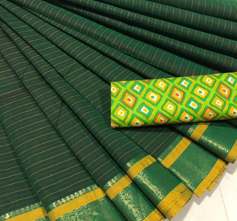 Striped Green Cotton Saree