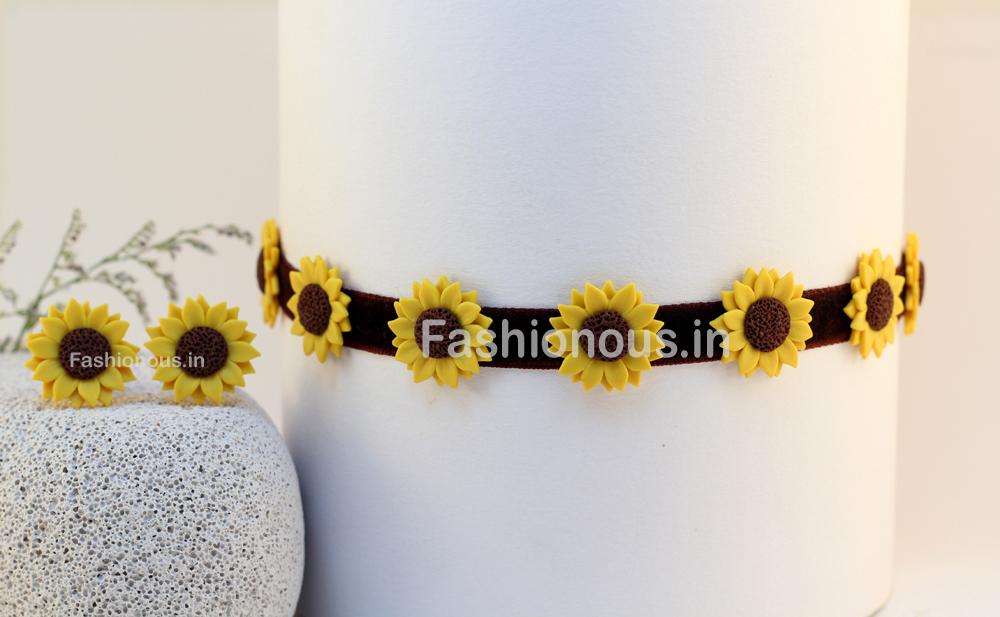 Sunflower Choker and Studs-ZAPCNS-026