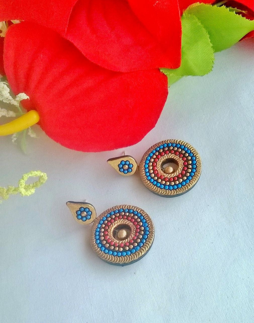Swirling Blue Terracotta Earrings