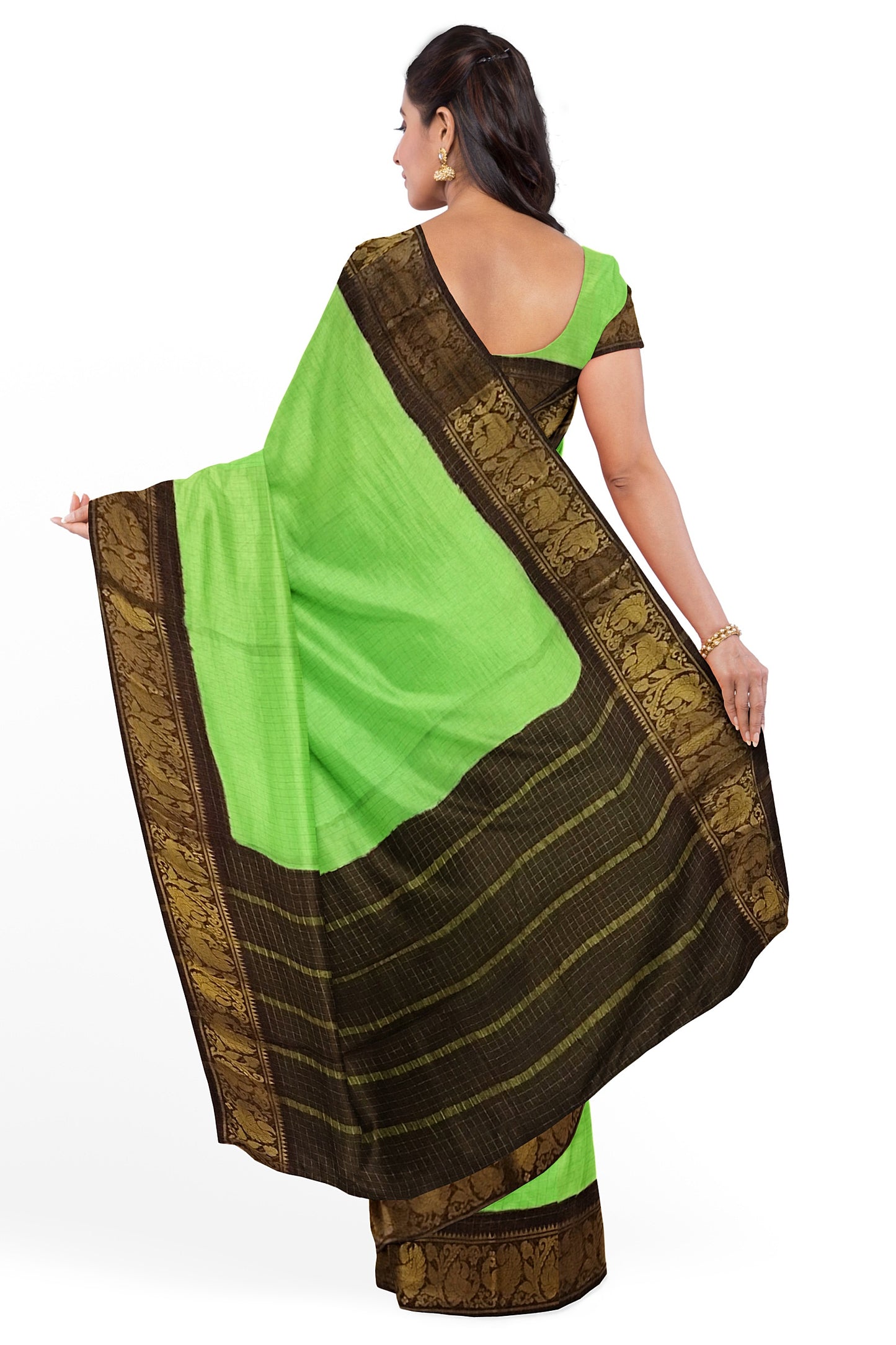 Green With Maroon Golden Border Madurai Sungudi Saree- Double Side Jari Border Jari Check - DSJS 053
