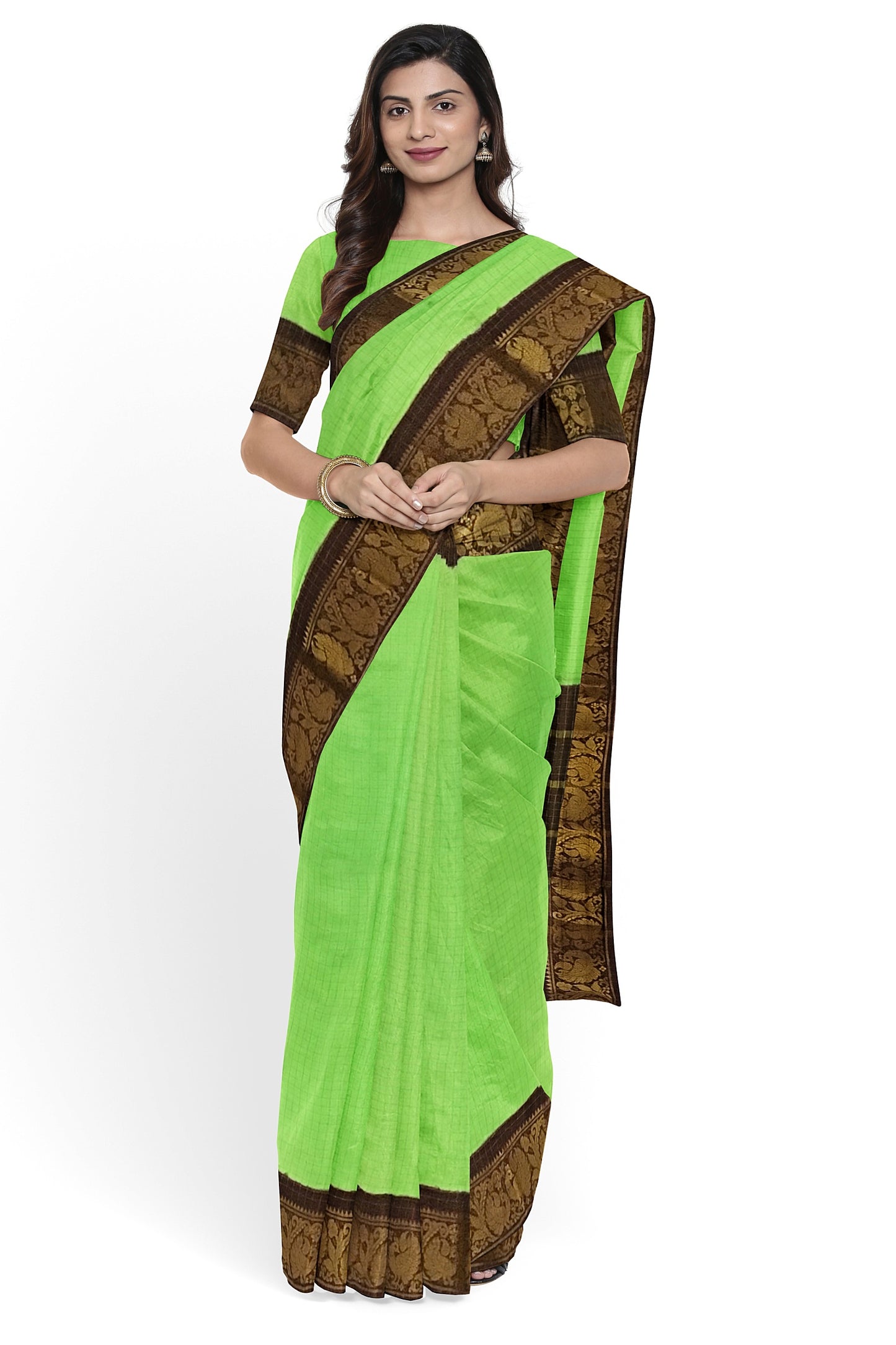 Green With Maroon Golden Border Madurai Sungudi Saree- Double Side Jari Border Jari Check - DSJS 053