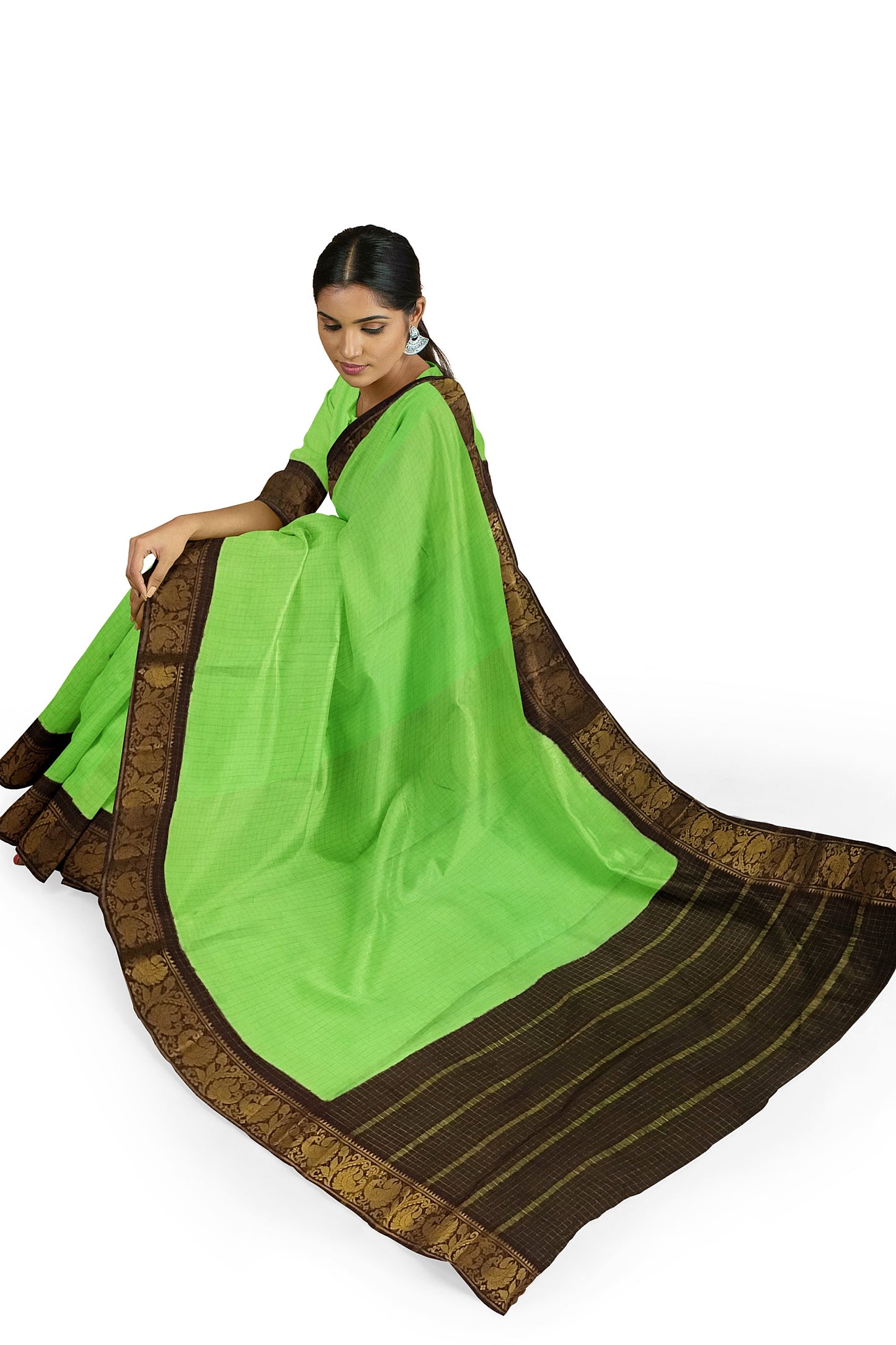 Green With Maroon Golden Border Madurai Sungudi Saree- Double Side Jari Border Jari Check - DSJS 053