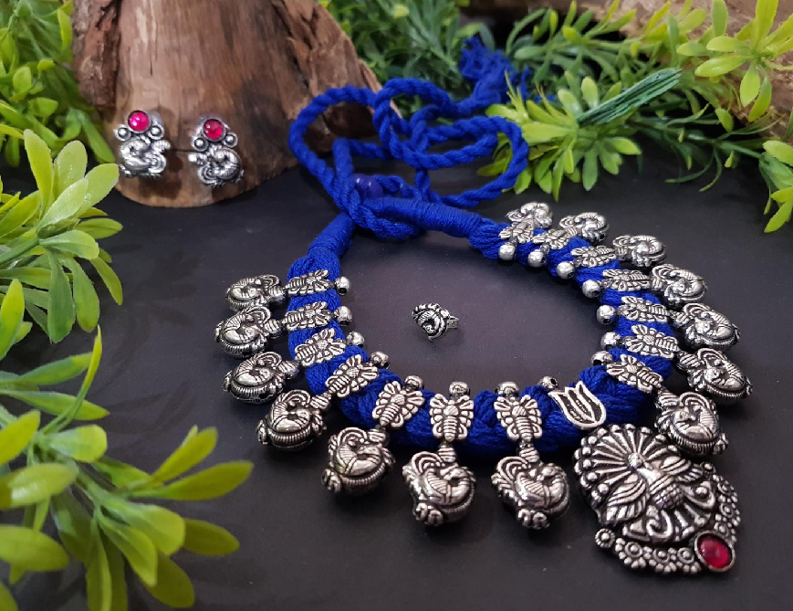 Threaded Temple Jewellery Set-TTJS006