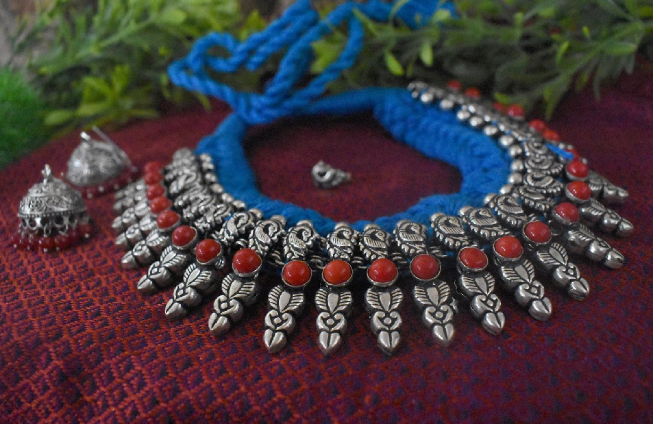 Threaded Temple Jewellery Set-TTJS015