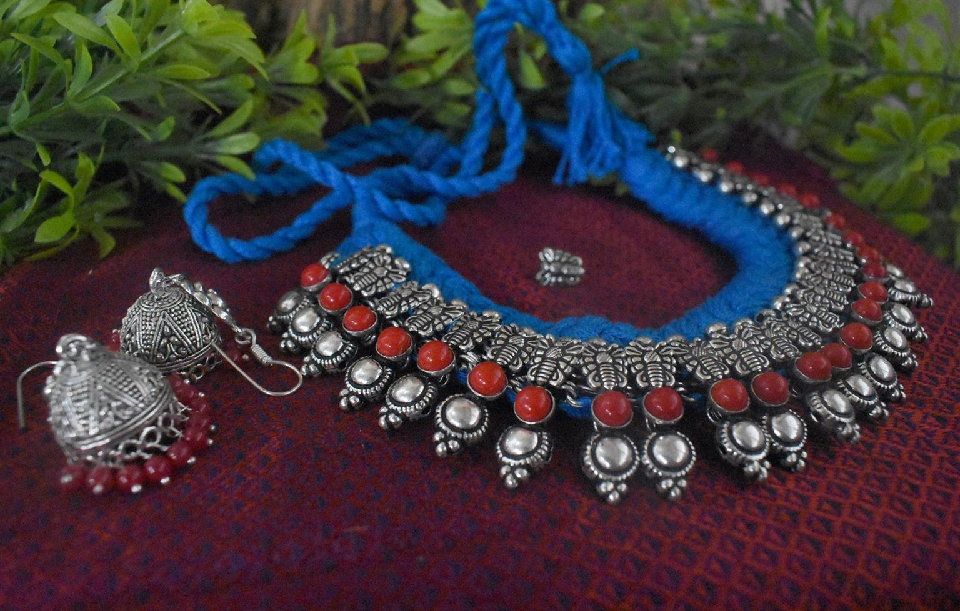 Threaded Temple Jewellery Set-TTJS016