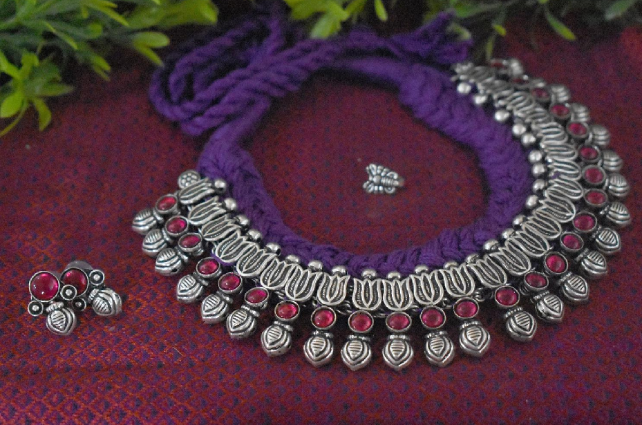 Threaded Temple Jewellery Set-TTJS020