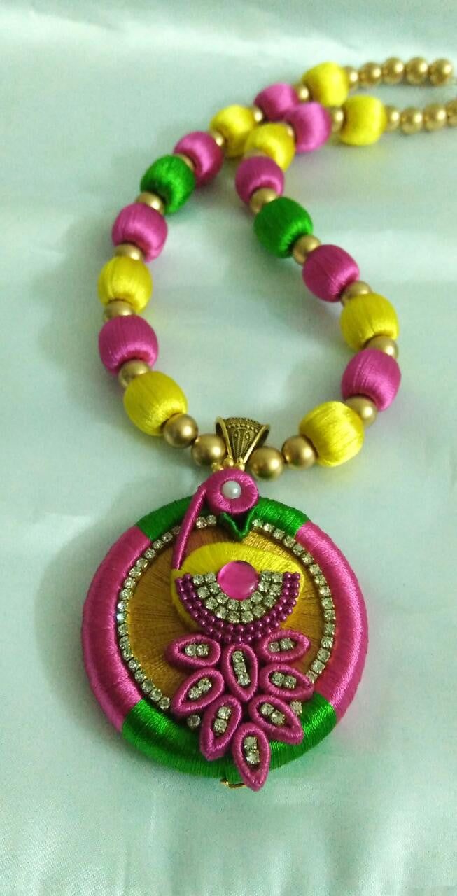 Tricolour Peacock Silk Thread Necklace