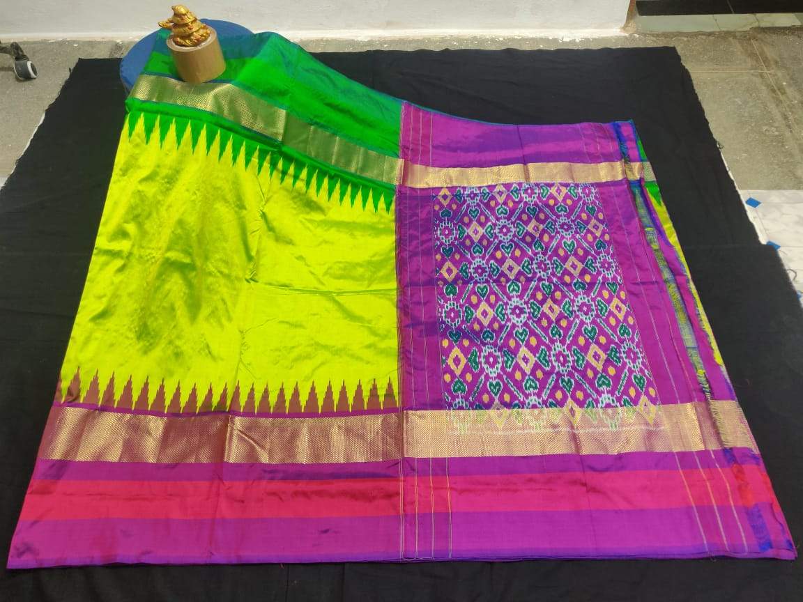 Tricolour Pure Ikkat Silk Saree Fashionous