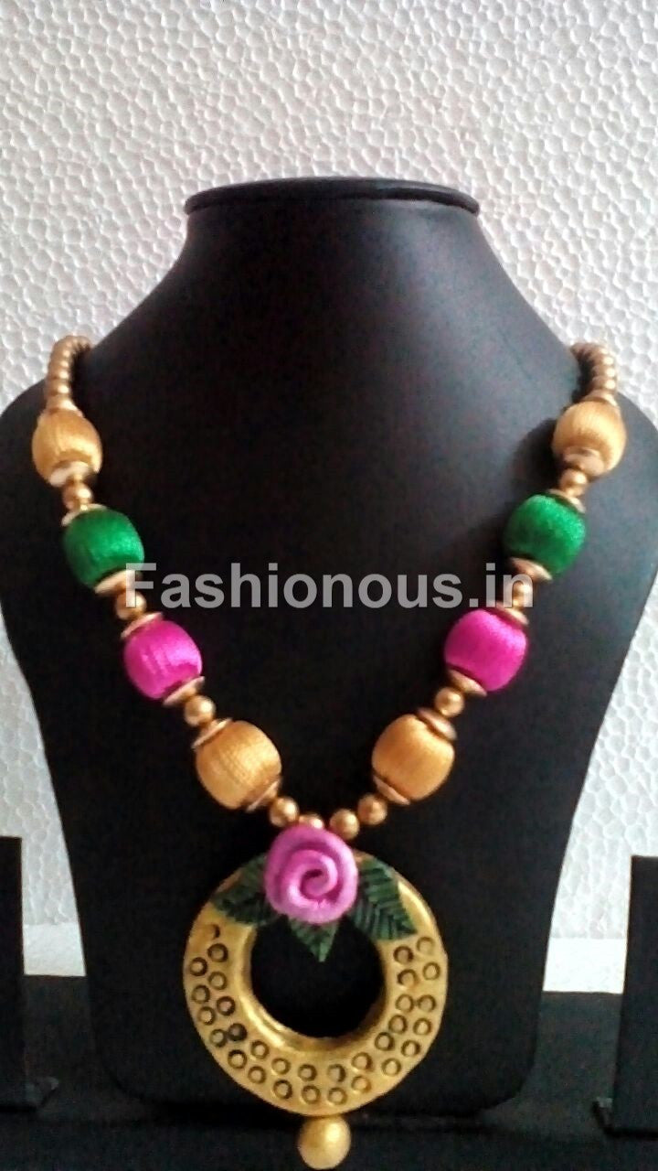 Tricolour Silk Thread Floral Necklace