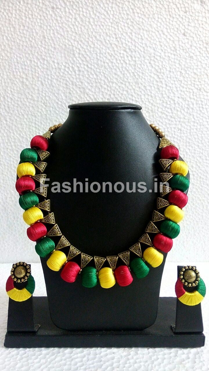Tricolour Silk Thread Jewellery Set