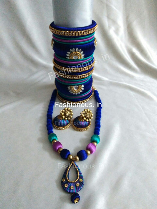 Triple Colour Silk Thread Jewellery Set