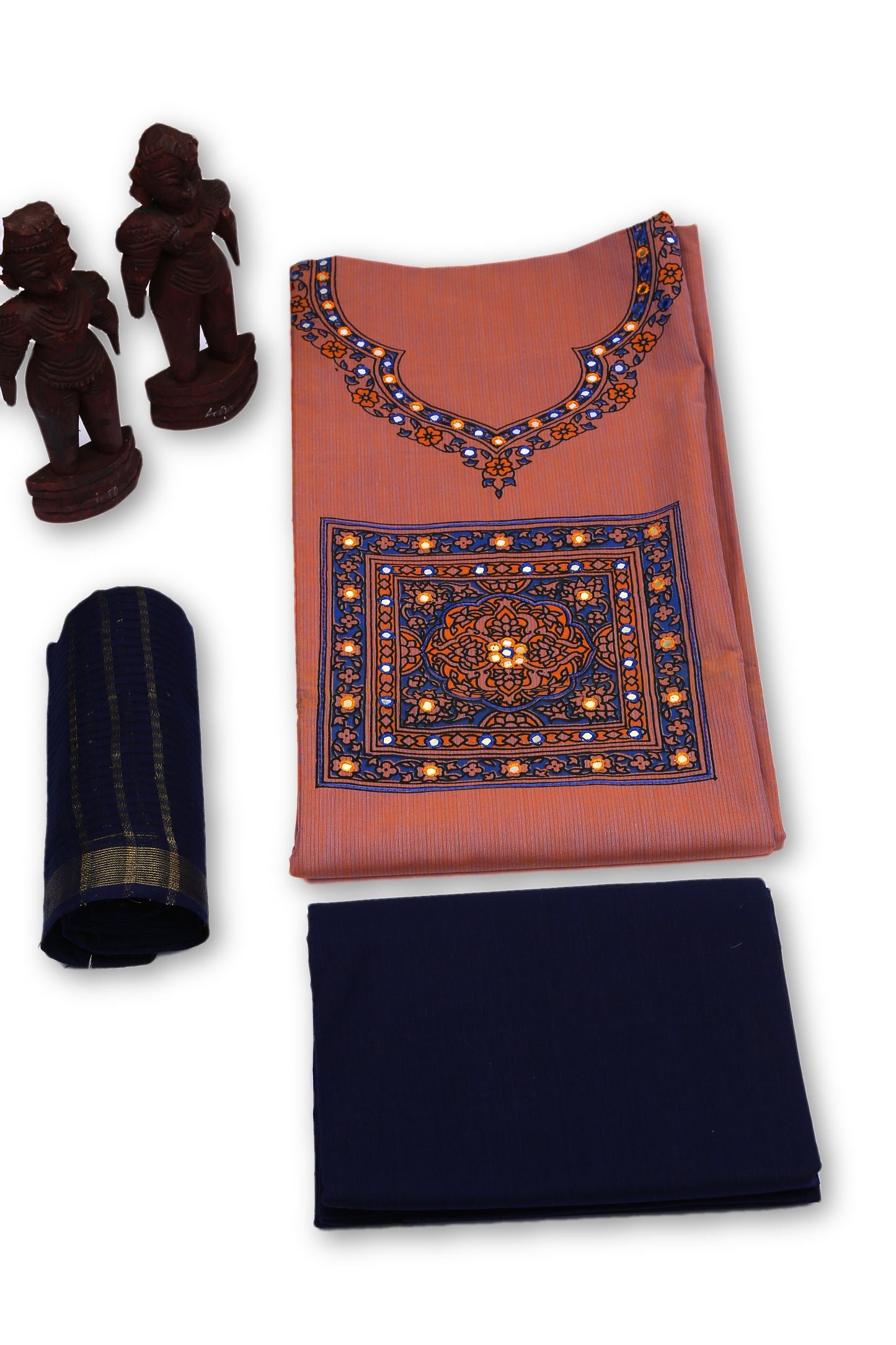 Precious Coral Unstitched Madhubani Cotton Dress Material-MCDM005 Pink and black colour regular wear