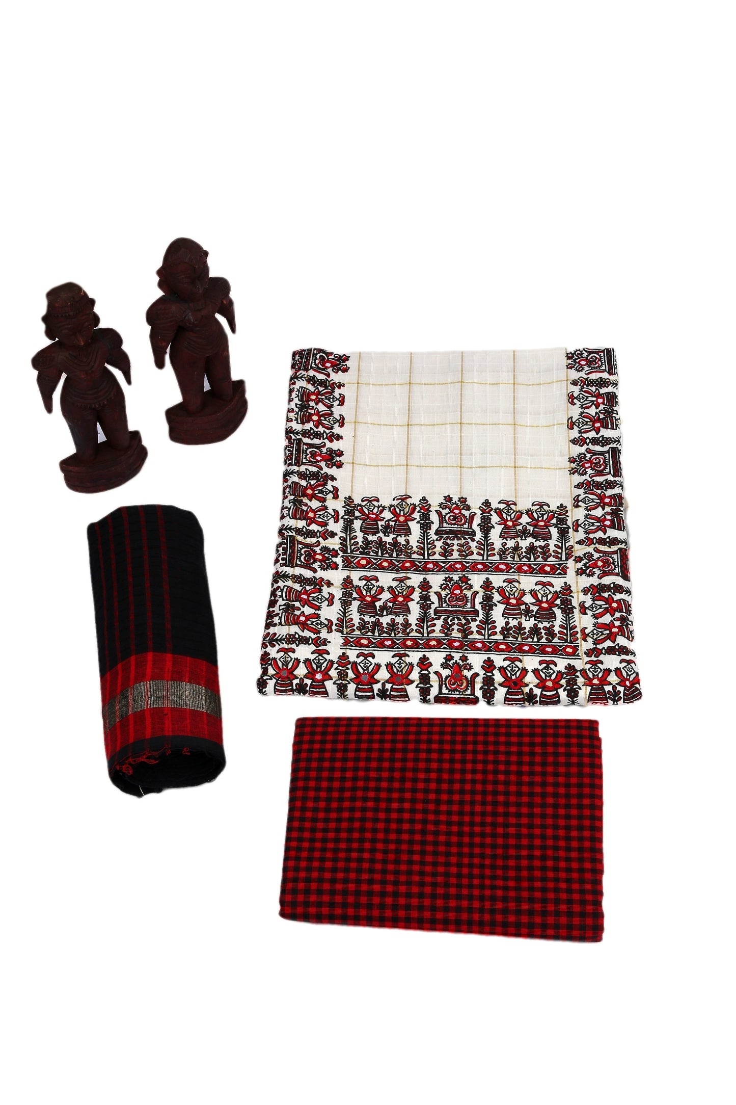 Cotton Snow Unstitched Madhubani Cotton Dress Material-MCDM006 White and maroon coloured printed set