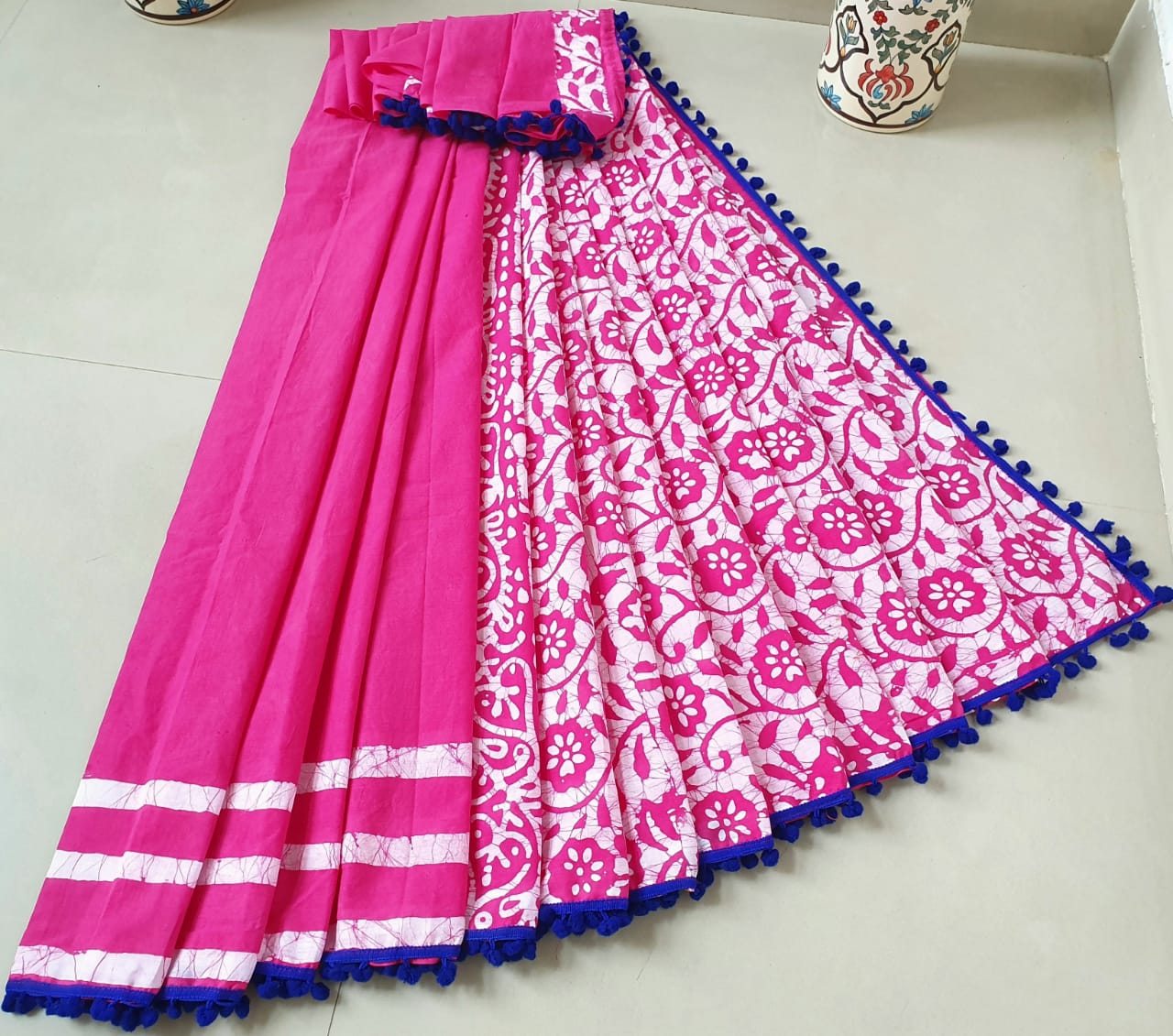 Vibrant Pink Cotton Saree