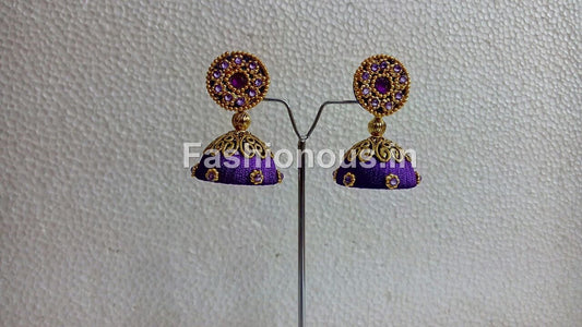 Violet Designer Silk Thread Jhumkas