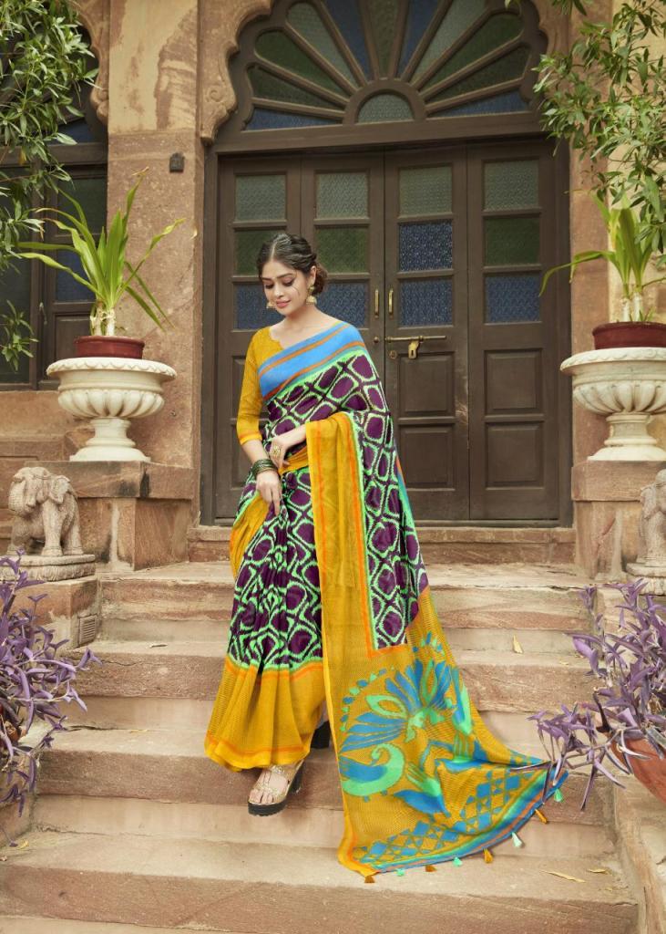 Violet and Mustard Jute Saree-JS005