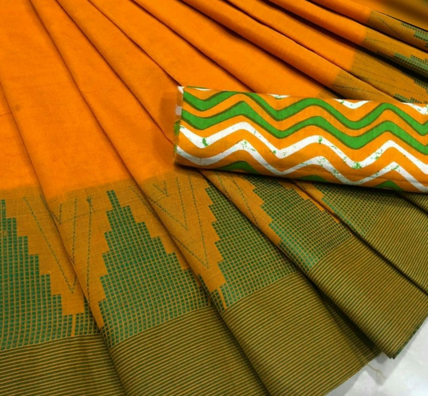 Mustard Chettinad Saree with Green Border- CS316