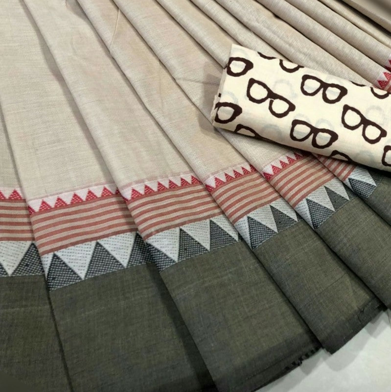 Celestial Artwork – Chettinad Saree with Temple Border and quirky blouse CS118