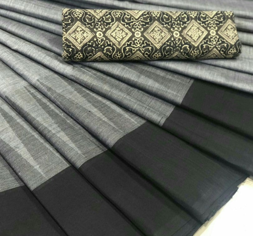 Handloom Grey Chettinad Saree with Temple Border- CS301
