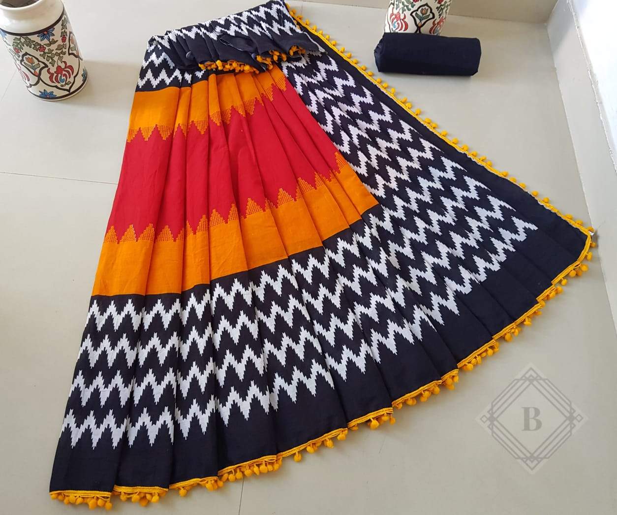 Mesmerising Multicoloured Cotton Saree-TCS019