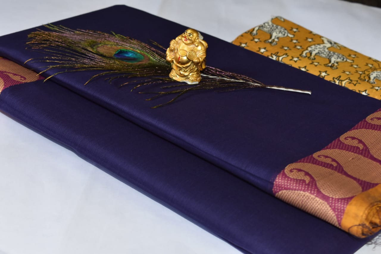 Navy Blue Chettinad Cotton Saree with Mango Motifs