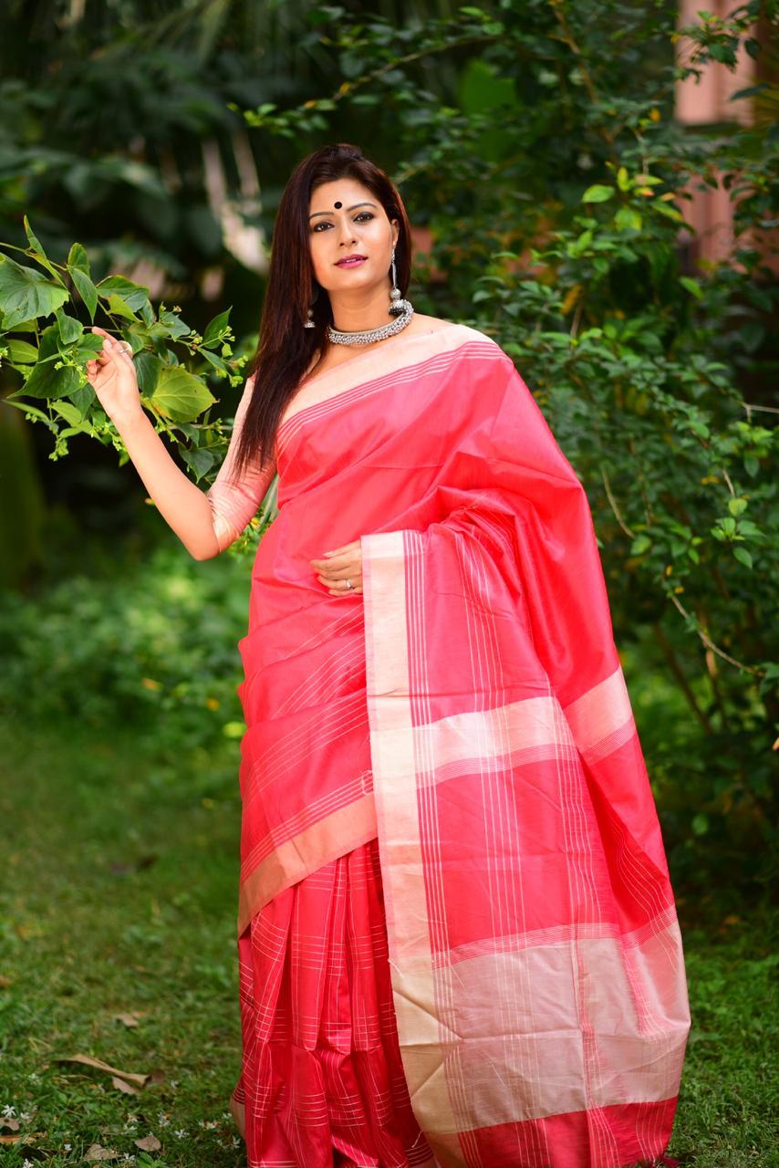 Strawberry Punch Raw Silk Saree