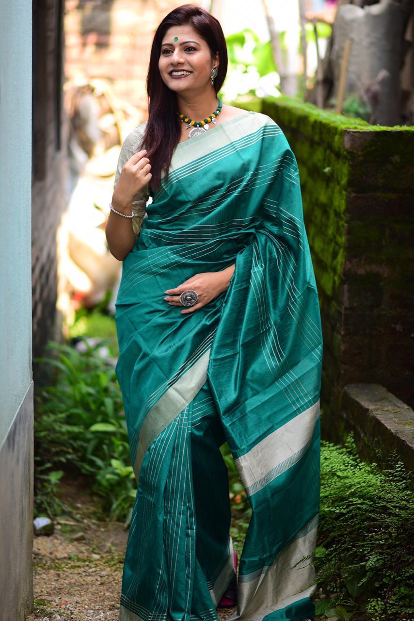 Seagreen Raw Silk Saree