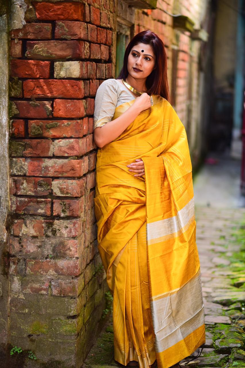 Sunshine Yellow Raw Silk Saree
