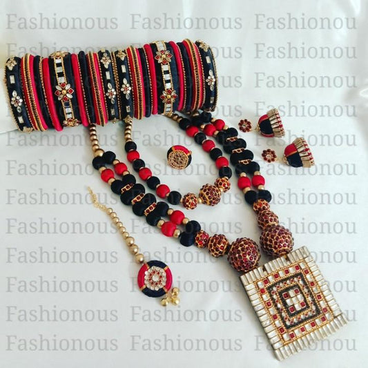 Red and Black Silk Thread Jewellery Set
