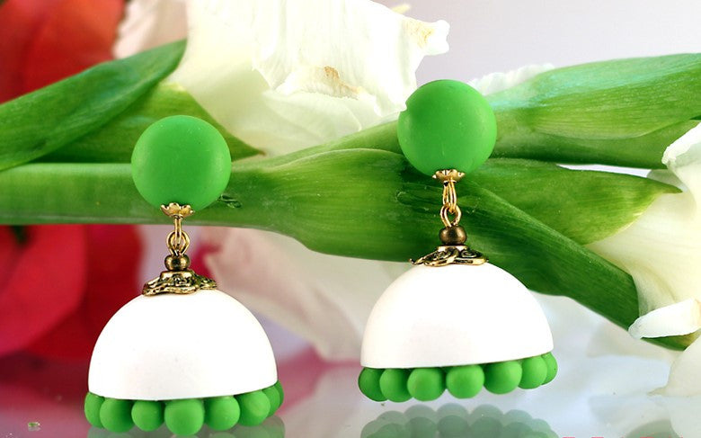 White-Green Polymer Clay Jhumka