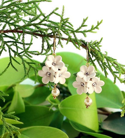 White Floral Polymer Clay earrings