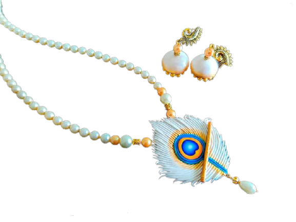 White Krishna Flute Polymer Clay Jewellery Set