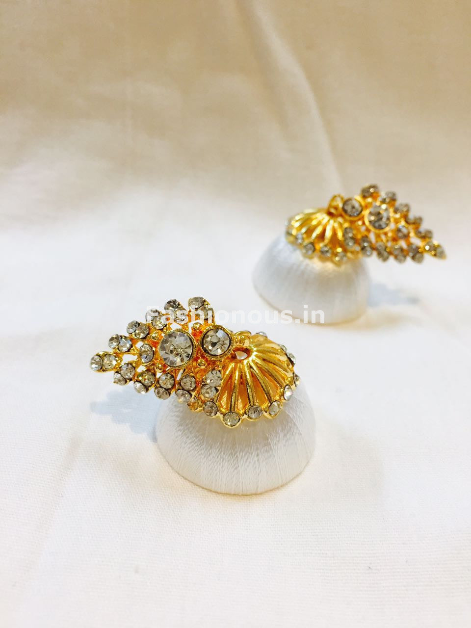 White Stone Studded Leaf Silk Thread Jhumkas-STJH-030