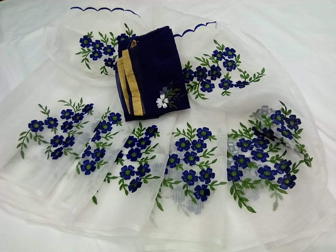 White with Darkblue Kota Doria saree