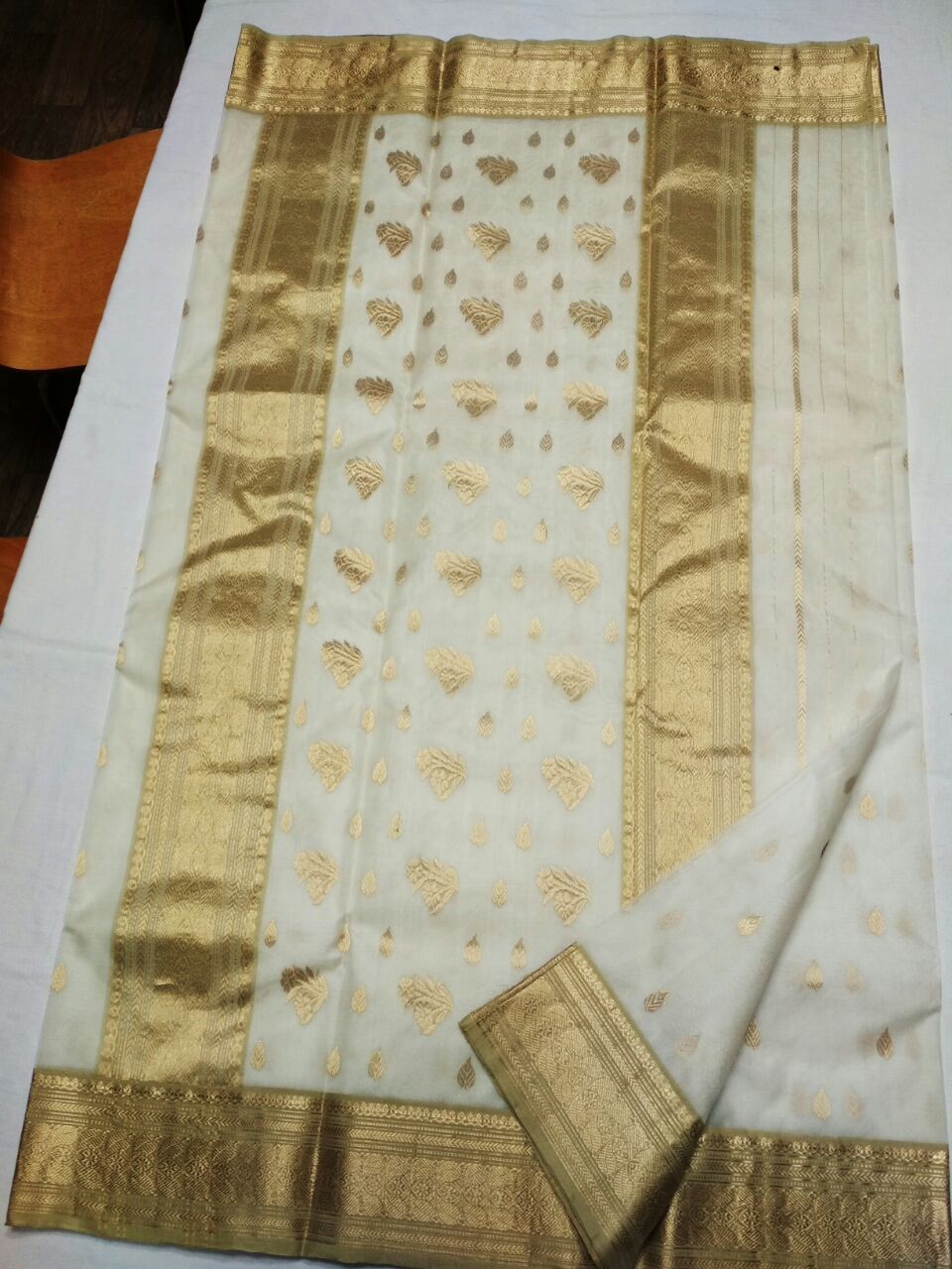 White with Golden Zari Border Chanderi Silk Saree