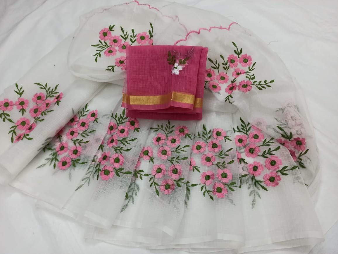 White with Pink Kota Doria Saree