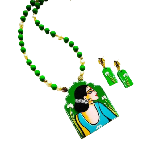 Woman with Flower Polymer Clay Jewellery Set