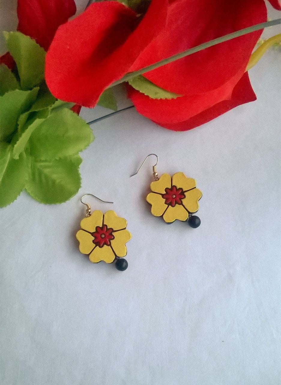 Yellow Flowery Terracotta Earring