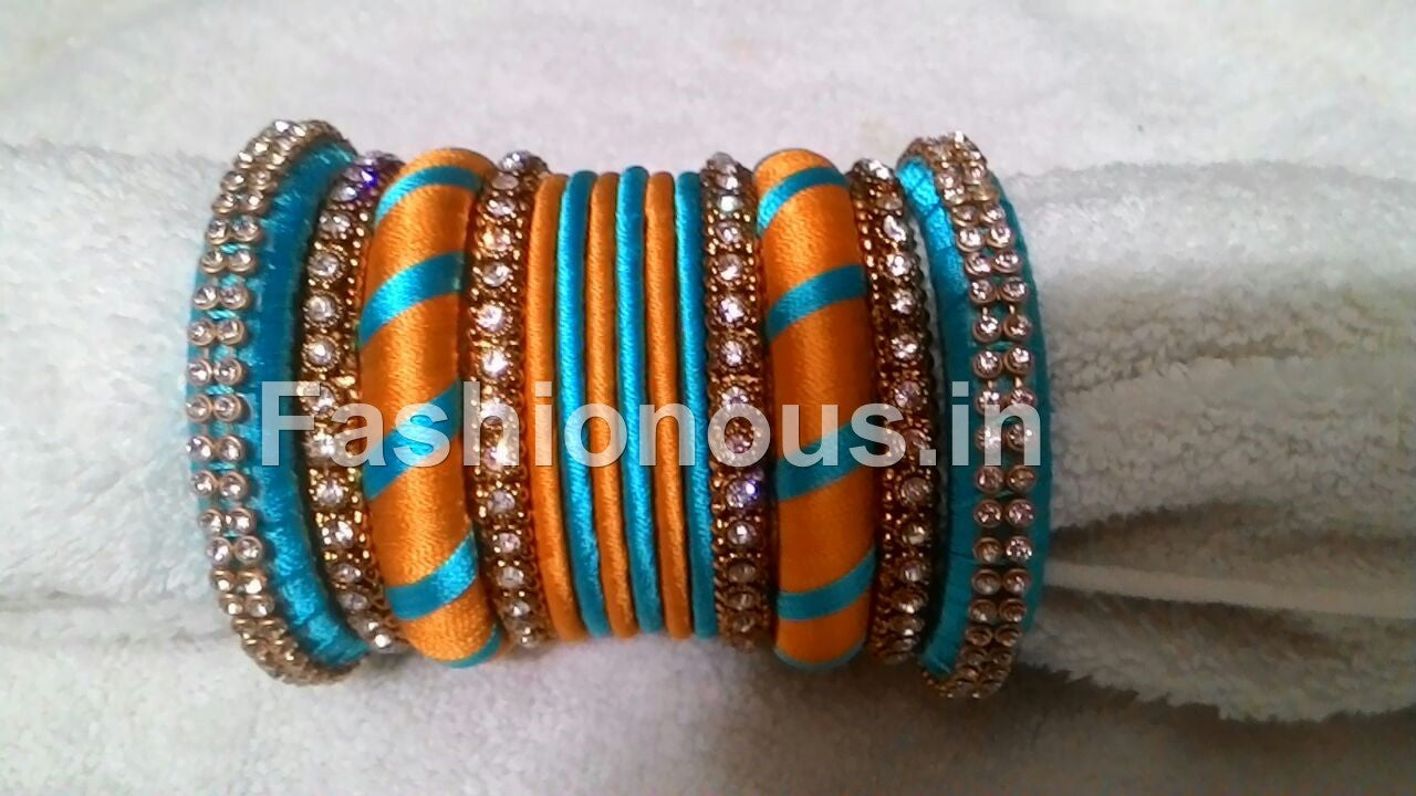 Yellow and Blue Silk Thread Bangles